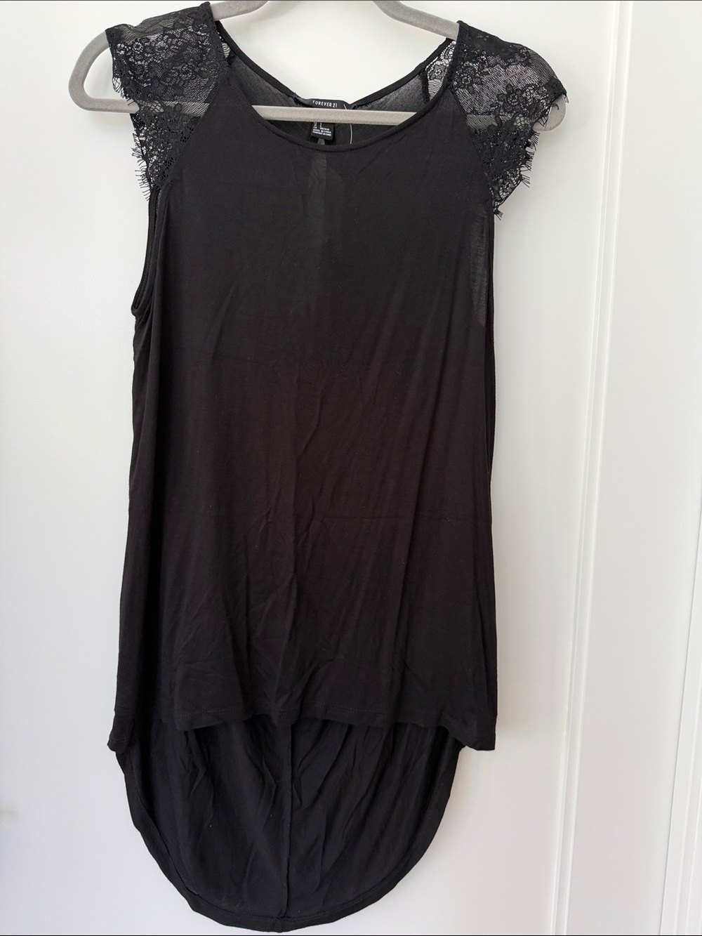Forever 21 Black Lace Cap Sleeve High-Low Tank